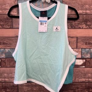 Jordan Essentials Asymmetrical Jersey Tank. Teal/white. Women's size M. NWT.